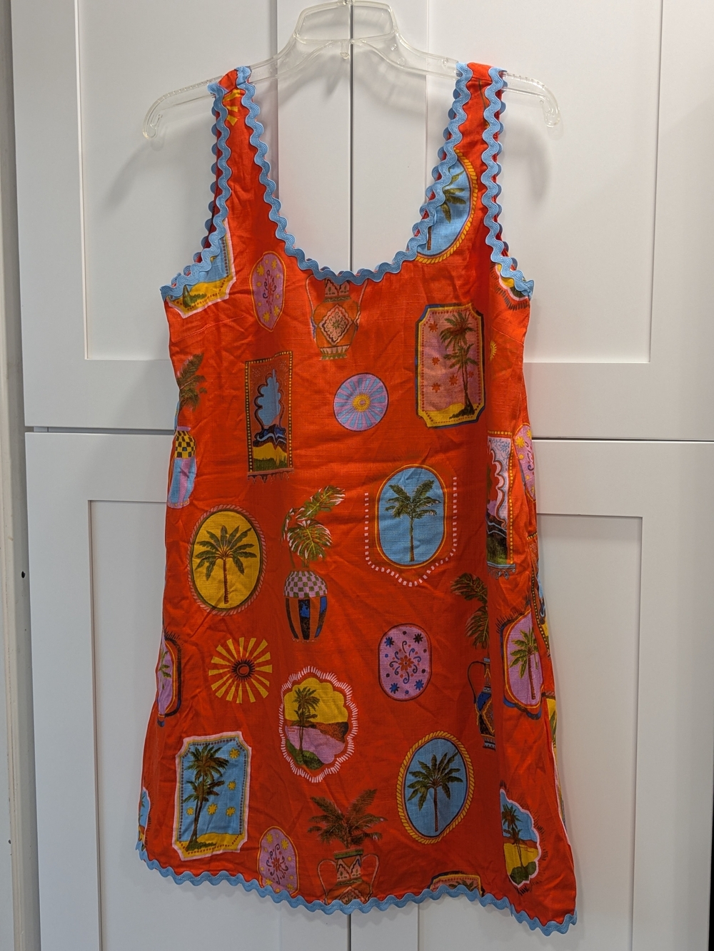 Sugarlips Orange Tropical Print Tank Dress with Blue Trim